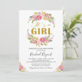Chic Pink Floral Het is een meisje Baby shower Kaart (Staand voorkant)