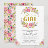 Chic Pink Floral Het is een meisje Baby shower Kaart (Voorkant / Achterkant)