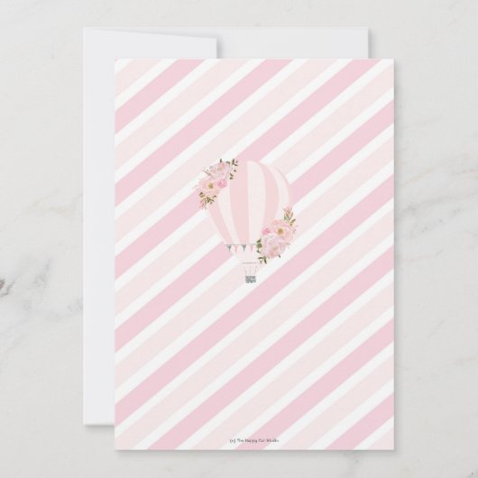 Chic Pink Floral Hot Air Ballon Baby shower Bedankkaart (Achterkant)