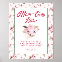 Chic Pink Floral Ma-Osa Bar Baby shower Sign.