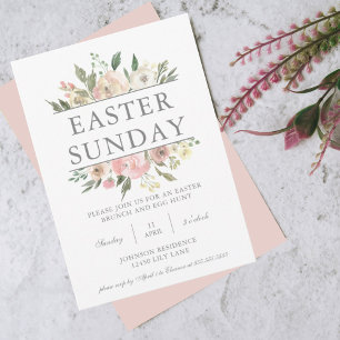 Chic Pink Floral Paaszondag Brunch Egg Hunt Kaart