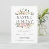 Chic Pink Floral Paaszondag Brunch Egg Hunt Kaart (Staand voorkant)