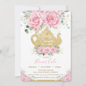 Chic Pink Floral Rozen Baby shower High Tea Party Kaart (Voorkant)