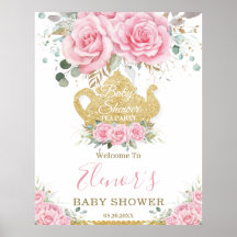 Chic Pink Floral Rozen Baby shower High Tea Party