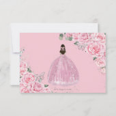 Chic Pink Floral Rozen Silver Quinceañera Princess RSVP Kaartje (Achterkant)