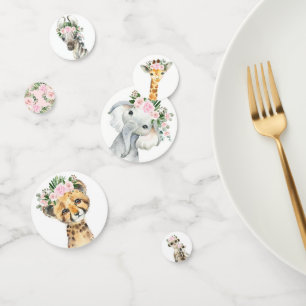 Chic Pink Floral Safari Animals Wild One Baby Girl Confetti