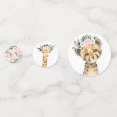 Chic Pink Floral Safari Animals Wild One Baby Girl Confetti (Achterkanten)