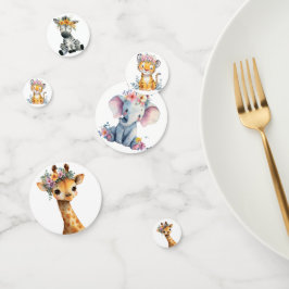 Chic Pink Floral Safari Animals Wild One Baby Girl Confetti