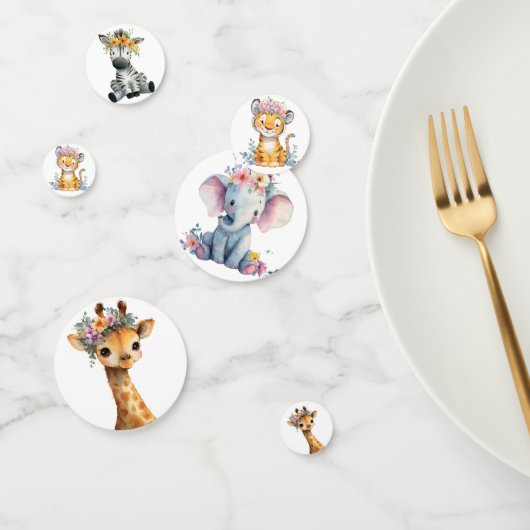 Chic Pink Floral Safari Animals Wild One Baby Girl Confetti (Groep)