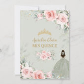 Chic Pink Floral Sage Green Princess Quinceañera Kaart (Achterkant)