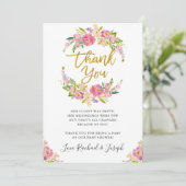 Chic Pink Floral Script Baby shower Hartelijk dank Kaart (Staand voorkant)