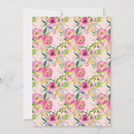 Chic Pink Floral Script Baby shower Hartelijk dank Kaart (Achterkant)