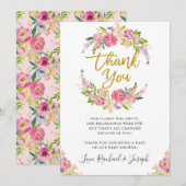 Chic Pink Floral Script Baby shower Hartelijk dank Kaart (Voorkant / Achterkant)