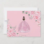 Chic Pink Floral Silver Quinceanera Sweet Sixteen Save The Date (Achterkant)