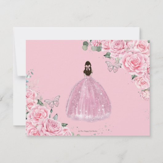 Chic Pink Floral Silver Quinceanera Sweet Sixteen Save The Date (Achterkant)