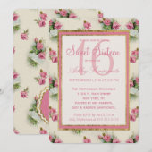  Chic Pink Floral Sweet 16 Uitnodigingen (Voorkant / Achterkant)