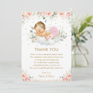 Chic Pink Floral Sweet Baby Girl Showday Birthday  Bedankkaart