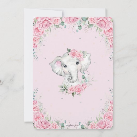 Chic Pink Floral Sweet Elephant Baby shower Kaart (Achterkant)