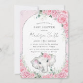 Chic Pink Floral Sweet Elephant Baby shower Kaart (Voorkant)