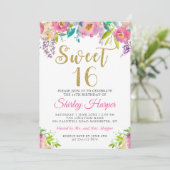 Chic Pink Floral Sweet Sixteen foto van 16 septemb Kaart (Staand voorkant)