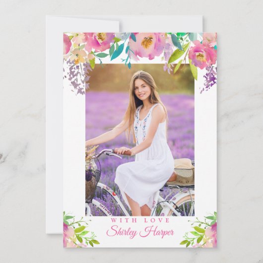 Chic Pink Floral Sweet Sixteen foto van 16 septemb Kaart (Achterkant)