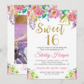 Chic Pink Floral Sweet Sixteen foto van 16 septemb Kaart (Voorkant / Achterkant)