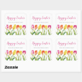 Chic Pink Floral Tulips Happy Pasen Vierkante Sticker (Vel)