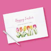 Chic Pink Floral Tulips Happy Pasen Vierkante Sticker