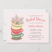 Chic Pink Floral Vrijgezellenfeest Tea Party Kaart (Voorkant)