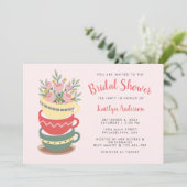 Chic Pink Floral Vrijgezellenfeest Tea Party Kaart (Staand voorkant)