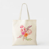 Chic Pink Floral Waterverf Persoonlijke naam Tote Bag (Achterkant)