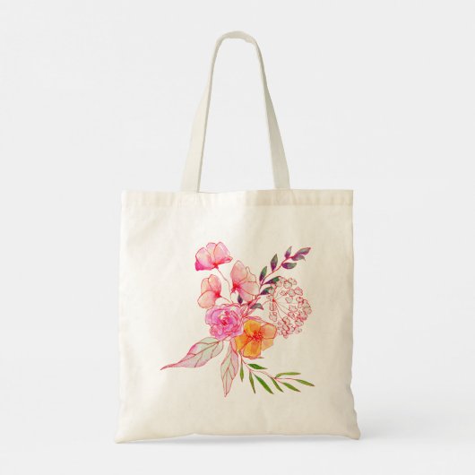 Chic Pink Floral Waterverf Persoonlijke naam Tote Bag (Achterkant)