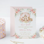 Chic Pink Floral Woodland Animals Girl Baby shower Kaart<br><div class="desc">Pas deze uitnodiging van het chemische baby shower gemakkelijk en snel met uw baby shower details aan, druk eenvoudig de pas het knoop aan om de stijl en de plaatsing van de tekst verder te herschikken en te formatteren. Deze elegante uitnodiging is voorzien van schattige baby, prachtige roze waterverf met...</div>