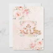 Chic Pink Floral Woodland Animals Girl Baby shower Kaart (Achterkant)