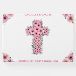 Chic Pink Flower Cross First Heilige Communistisch Gastenboek