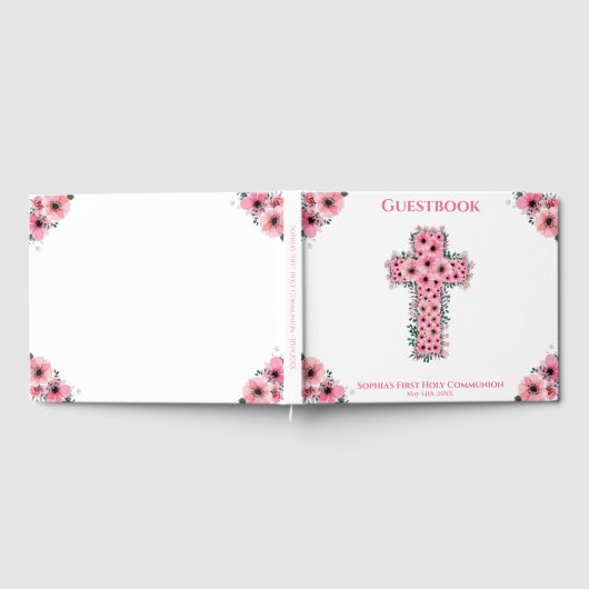 Chic Pink Flower Cross First Heilige Communistisch Gastenboek (Volledig)