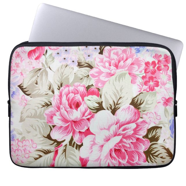  Chic Pink Flowers Floral laptophoes Laptop Sleeve (Voorkant)