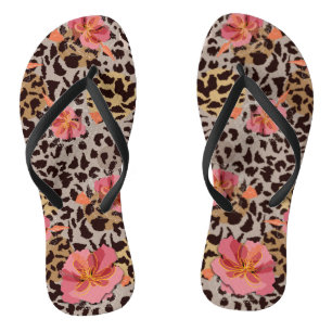 Chic Pink Flowers op luipaard Teenslippers
