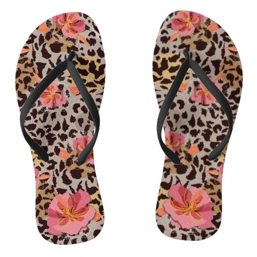 Chic Pink Flowers op luipaard Teenslippers (Voetbed)