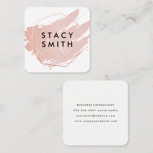 Chic Pink geborsteld | Geometrisch beeld van Posh Vierkante Visitekaartje (Voorkant / Achterkant)