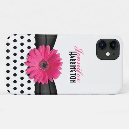 Chic Pink Gerbera Daisy Polka Dot Case-Mate iPhone Case (Achterkant (horizontaal))