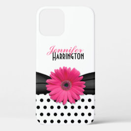 Chic Pink Gerbera Daisy Polka Dot Flower iPhone 12 Hoesje
