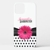 Chic Pink Gerbera Daisy Polka Dot iPhone 5 Hoesje (Achterkant)