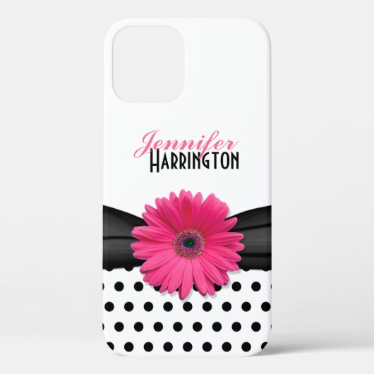 Chic Pink Gerbera Daisy Polka Dot iPhone 5 Hoesje (Achterkant)