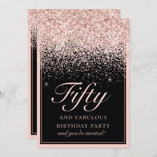 Chic Pink Glitter 50 en Fabulous Birthday Kaart (Voorkant / Achterkant)