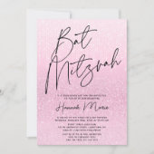 Chic Pink Glitter Bat Mitzvah Kaart (Voorkant)