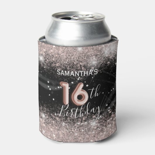 Chic Pink Glitter & Black 16e verjaardag Blikjeskoeler (Blikje Voorkant)