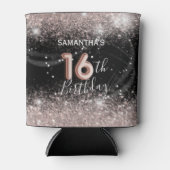 Chic Pink Glitter & Black 16e verjaardag Blikjeskoeler (Voorkant)