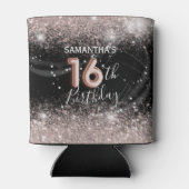 Chic Pink Glitter & Black 16e verjaardag Blikjeskoeler (Achterkant)