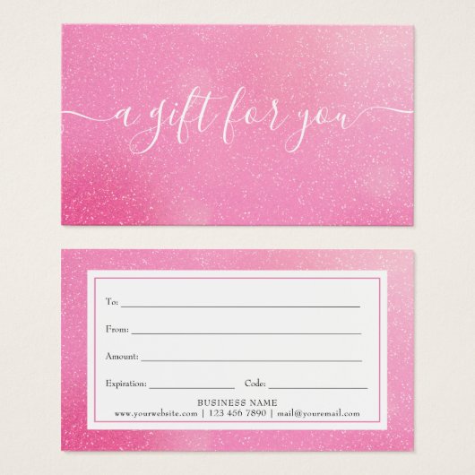 Chic Pink Glitter Cadeaubon Visitekaartje (Voorkant /achterkant)